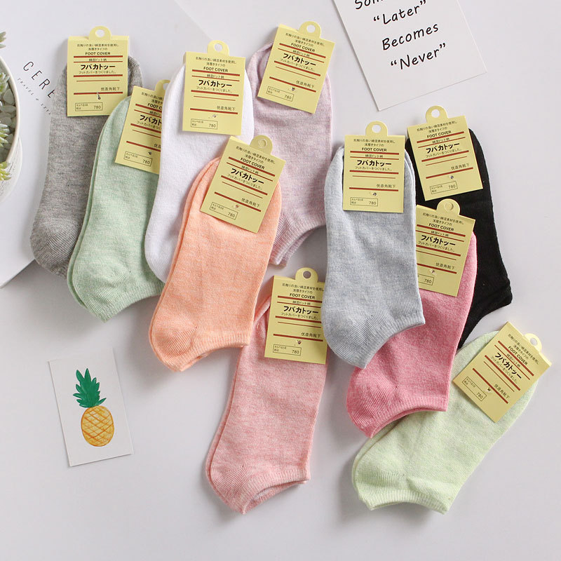 10-colour candy stockings shallow cotton invisible socks Japanese boat stockings pure cotton female socks