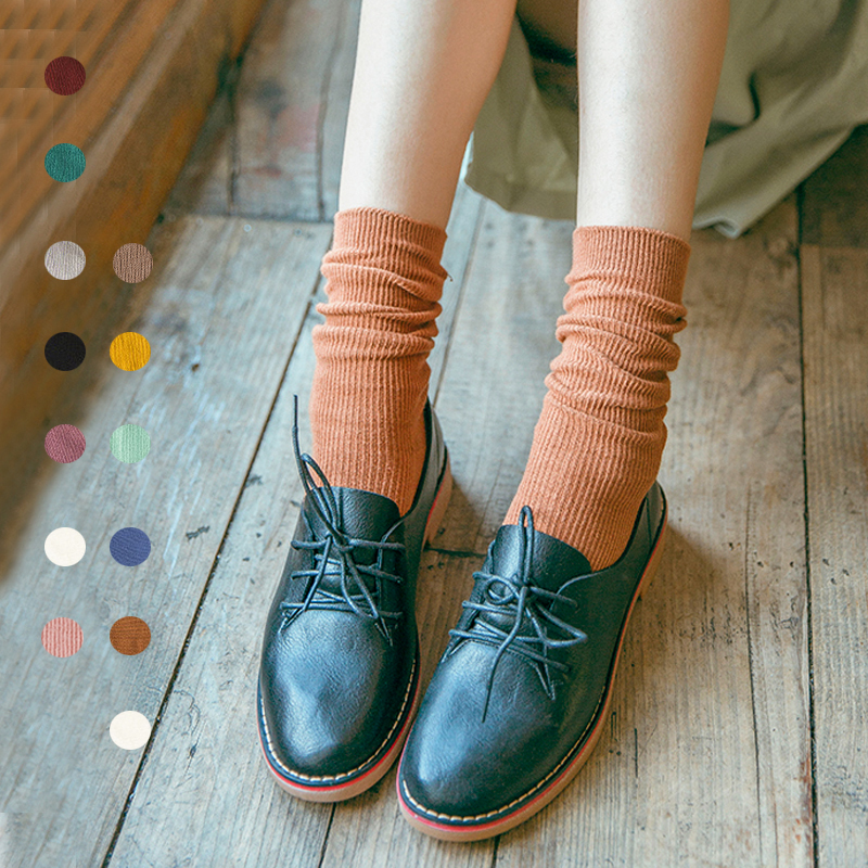 Japanese Autumn and Winter Cotton Slim Female Socks Pile-up Stockings Pure Retro-Gusen Stockings