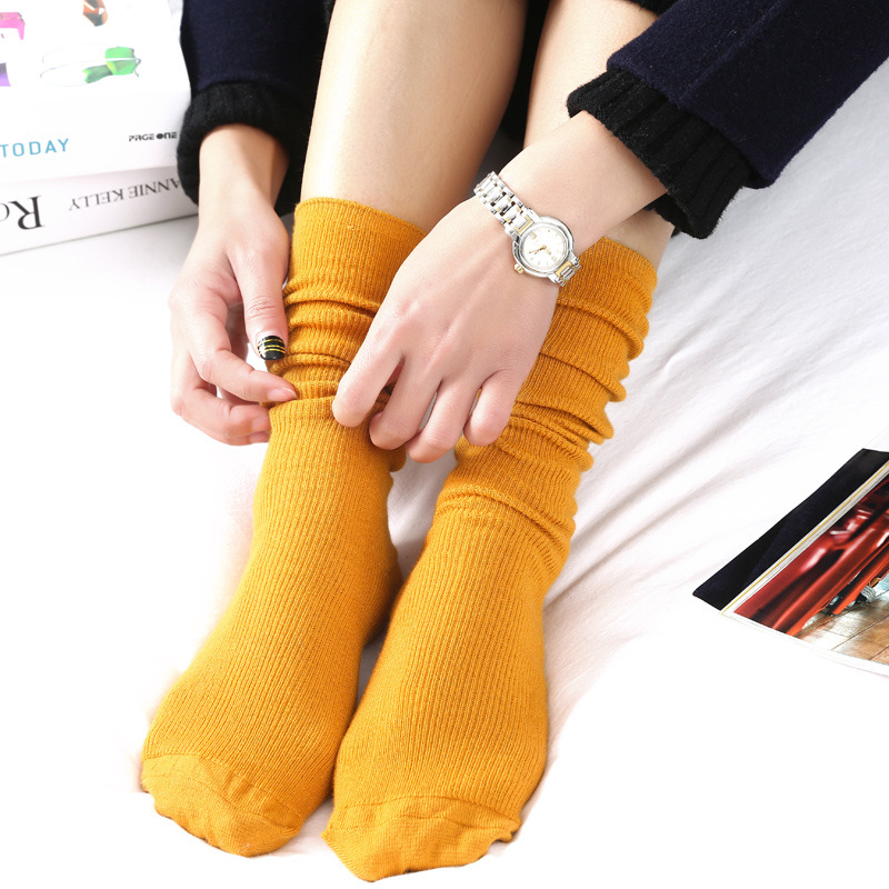 Japanese Autumn and Winter Cotton Slim Female Socks Pile-up Stockings Pure Retro-Gusen Stockings
